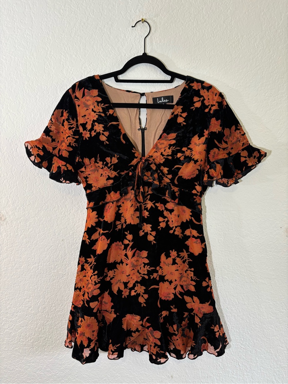 Lulus A Touch of Magic Black Floral Print Velvet Mini Dress Size Small - Picture 6 of 16